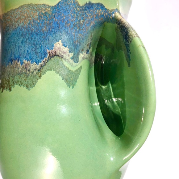 Left Handed Mug Neher Signed Pottery Green Blue Drip Glossy Glaze 2017 Tall Cup - Picture 11 of 15